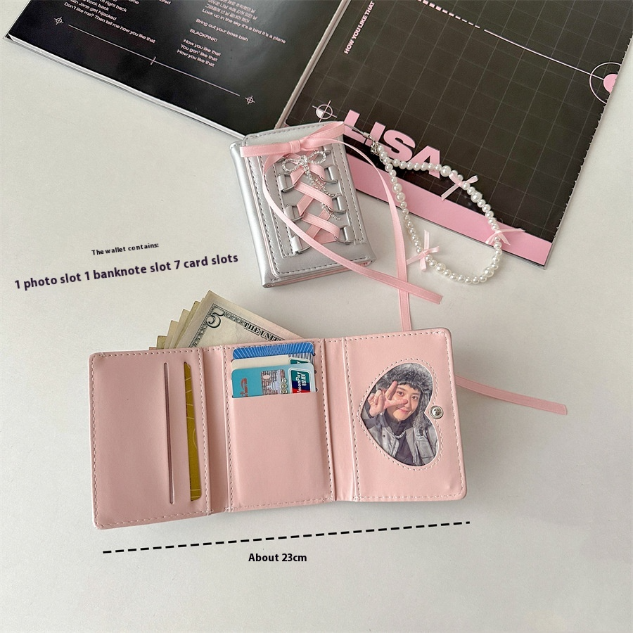 Damen Kartenetui mit Schleife ⎜ Kompakte Brieftasche mit Trageriemen im verspielten Design