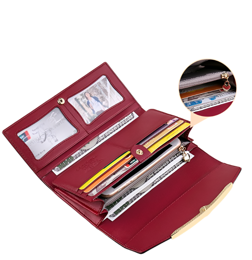 Lange Damen Geldbörse aus Lackleder ⎜ Elegante Clutch mit großer Kapazität und stilvollem Verschlussdesign