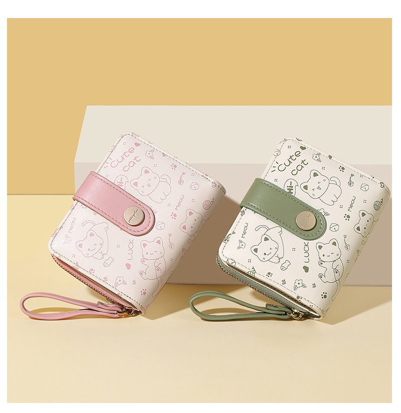 Damen Geldbörse mit Reißverschluss ⎜ Kompakte Brieftasche mit süßem Tiermotiv und praktischem Handgelenkband