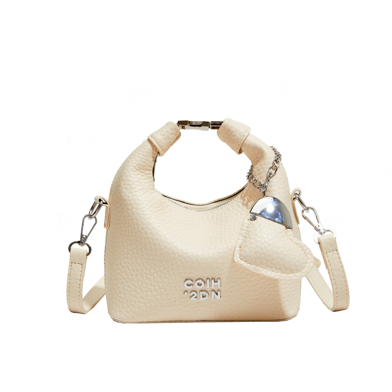 Handtasche im Litchi-Design ⎜ Trendige Umhängetasche aus Leder mit Reißverschluss und Modernem Look