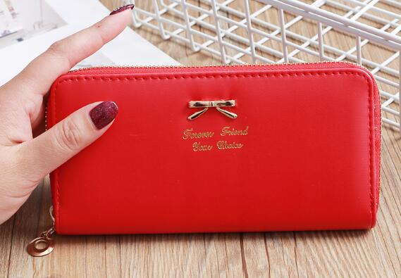 Damen Geldbörse ⎜ Elegante Zwei-Schichten Brieftasche mit Schleifen-Design und Reißverschluss