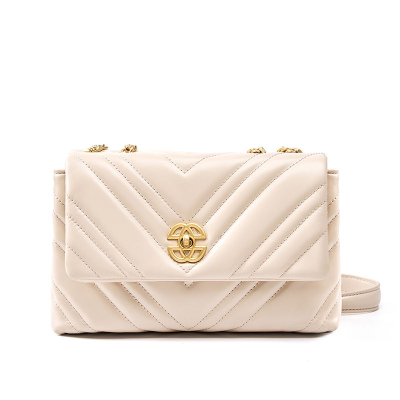 Ketten-Schultertasche für Damen ⎜ Elegantes Karomuster mit goldfarbenem Verschluss und verstellbarem Tragegurt