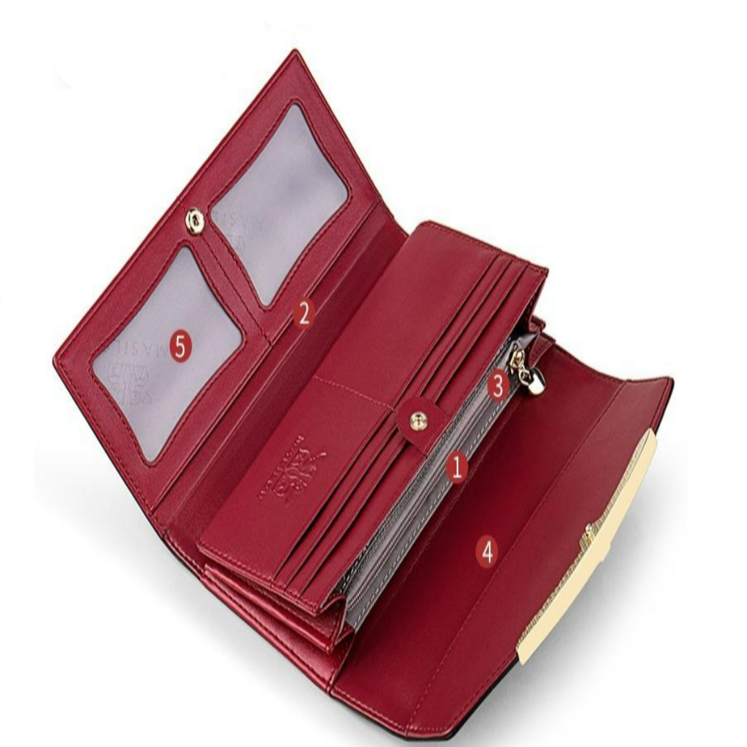 Lange Damen Geldbörse aus Lackleder ⎜ Elegante Clutch mit großer Kapazität und stilvollem Verschlussdesign