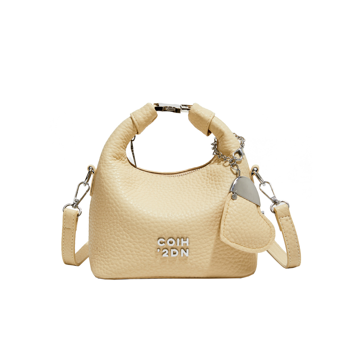 Handtasche im Litchi-Design ⎜ Trendige Umhängetasche aus Leder mit Reißverschluss und Modernem Look