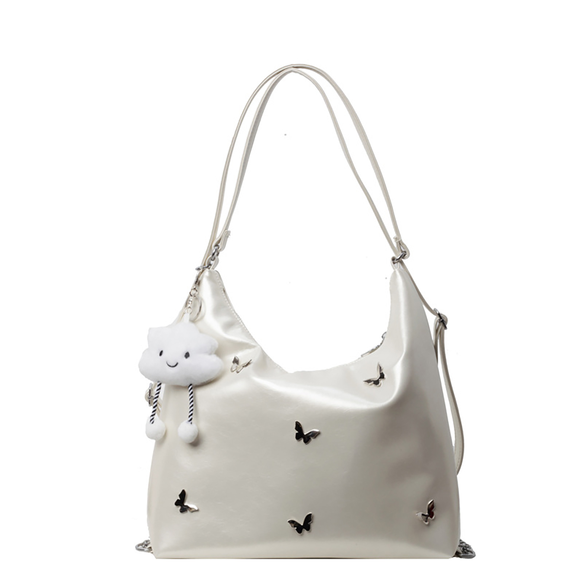 Umhängetasche für Damen ⎜ Große Schultertasche mit Schmetterlingsdetails und Anhänger für Alltag und Freizeit