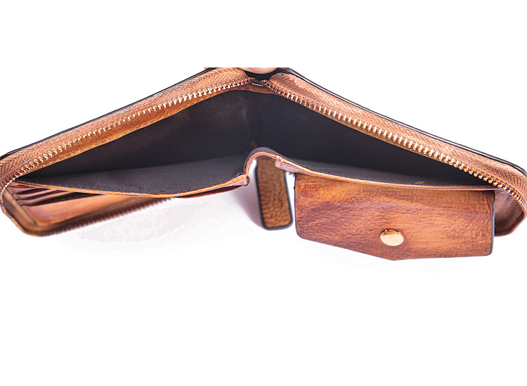Herren Geldbörse aus Rindsleder ⎜ Kompakte Brieftasche im Vintage-Look mit Reißverschluss und edler Farbstruktur