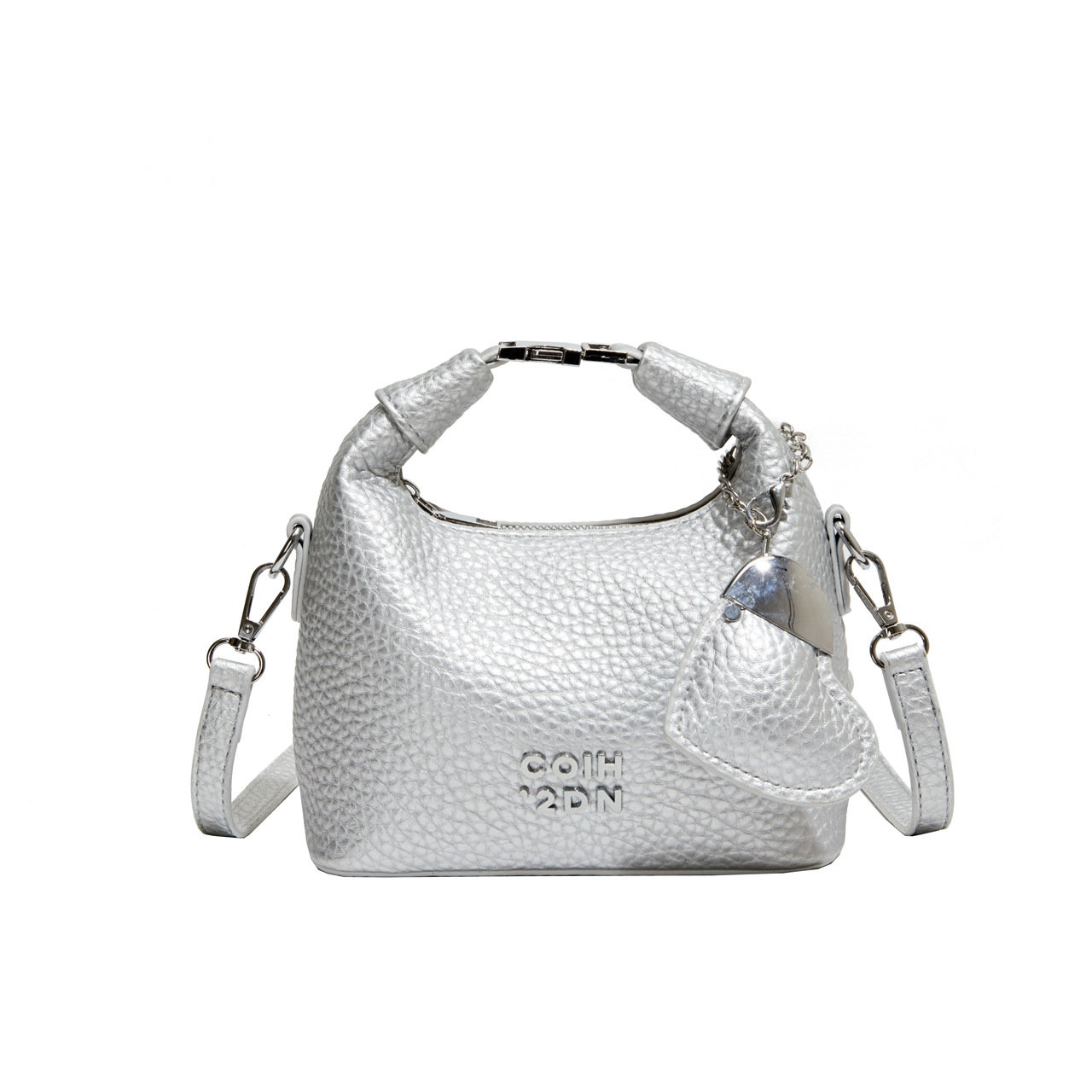 Handtasche im Litchi-Design ⎜ Trendige Umhängetasche aus Leder mit Reißverschluss und Modernem Look