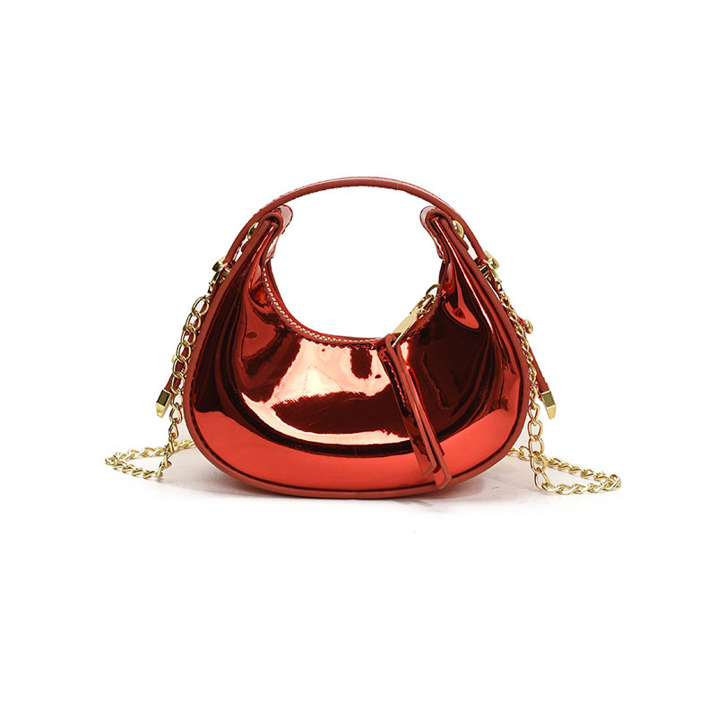 Damen Handtasche ⎜ Stylische Umhängetasche mit glänzendem Finish und praktischem Reißverschlussverschluss