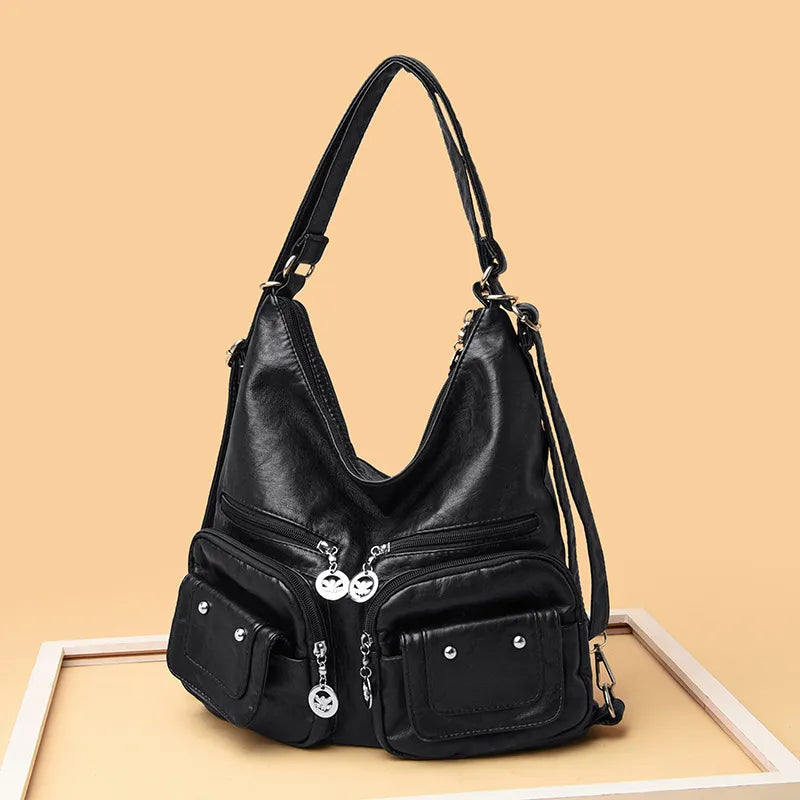 Schultertasche für Damen ⎜ Weiche Tasche mit vielen Reißverschlussfächern und großem Stauraum für Alltag und Reisen