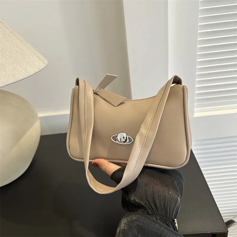 Schultertasche für Damen ⎜ Schlichte Umhängetasche mit Drehverschluss und elegantem Design für den täglichen Look