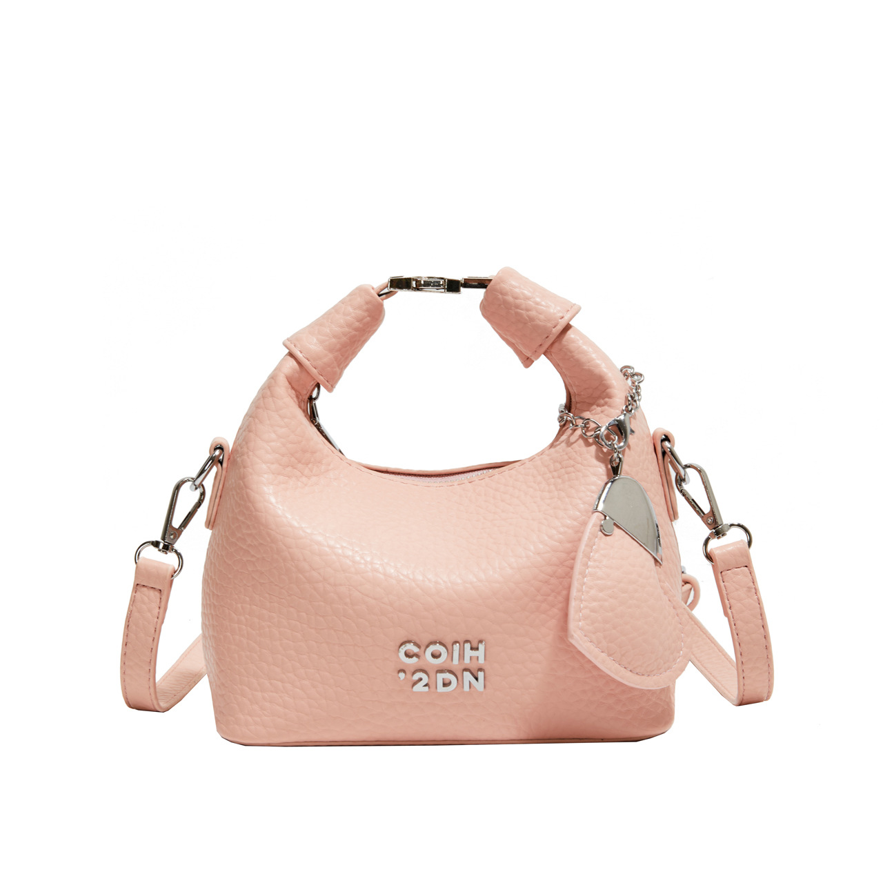 Handtasche im Litchi-Design ⎜ Trendige Umhängetasche aus Leder mit Reißverschluss und Modernem Look
