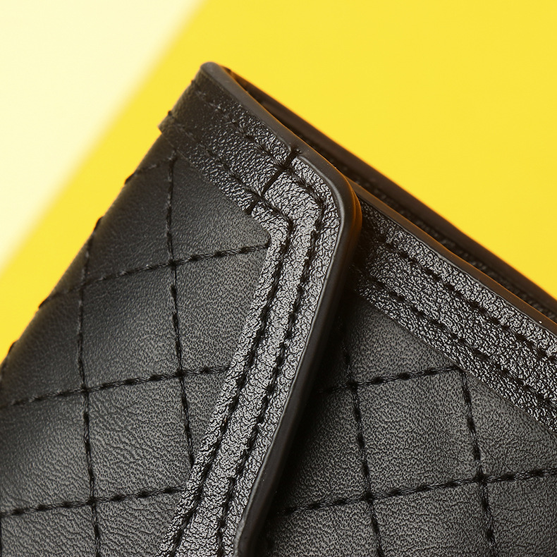 Damen Geldbörse mit Druckknopf ⎜ Kurze Brieftasche mit Rautensteppung und Fächern für Karten und Münzen