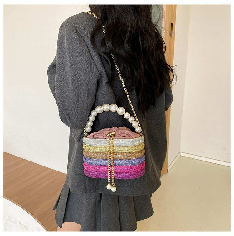 Abendtasche für Damen ⎜ Elegante Perlenhenkel-Bag mit Glitzerdesign für Party, Dinner und besondere Anlässe