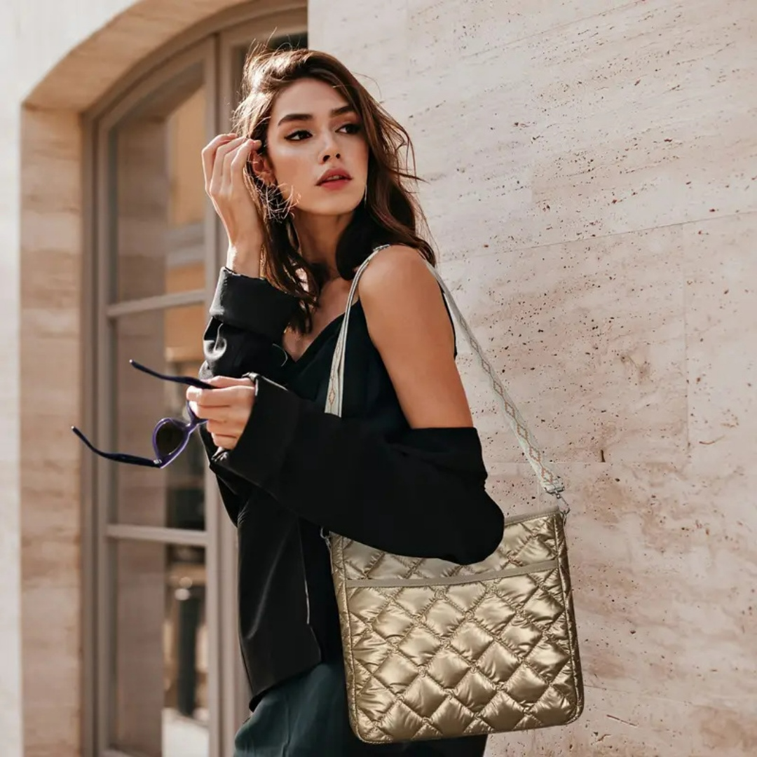 Umhängetasche für Damen ⎜ Wasserabweisende Nylon-Tasche mit Reißverschluss und verstellbarem Schultergurt