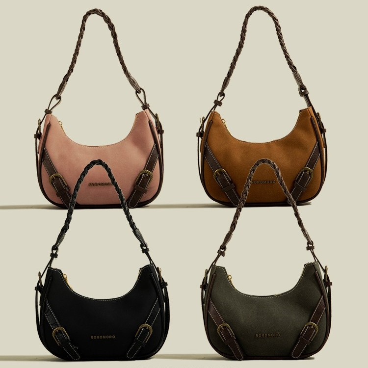 Baguette Schultertasche für Damen ⎜ Retro-Design mit kurzem Trageriemen und stilvollen Schnallendetails