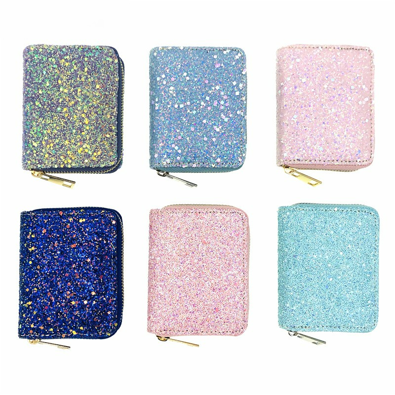 Damen Geldbörse aus Glitzer-Kunstleder ⎜ Bunte Reißverschluss-Brieftasche für Alltag und stilvolle Auftritte