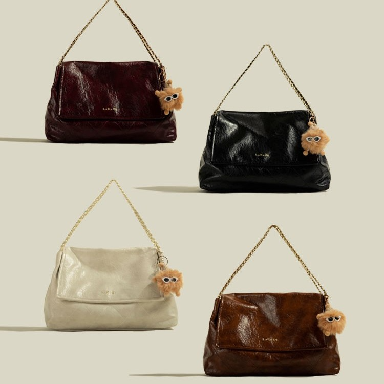 Schultertasche für Damen ⎜ Retro-Handtasche mit großer Kapazität und Kettenriemen für den Alltag