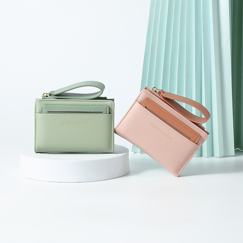 Damen Geldbörse in Uni-Farben ⎜ Elegante Mini-Brieftasche mit Kartenfächern und Handschlaufe für unterwegs