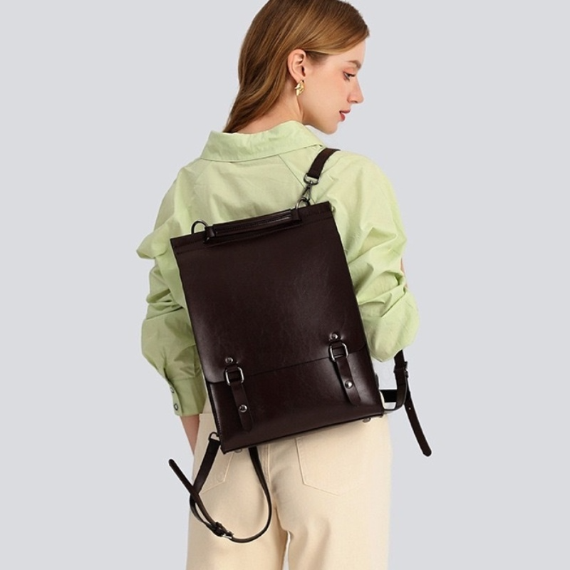 Damen Rucksack aus Leder ⎜ Retro Design mit verstellbaren Trägern und praktischem Innenfach