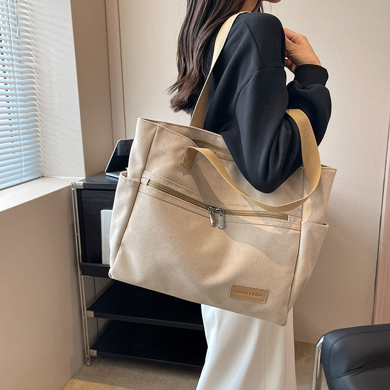Canvas Schultertasche für Damen ⎜ Geräumige Tragetasche mit praktischen Außenfächern und Reißverschluss