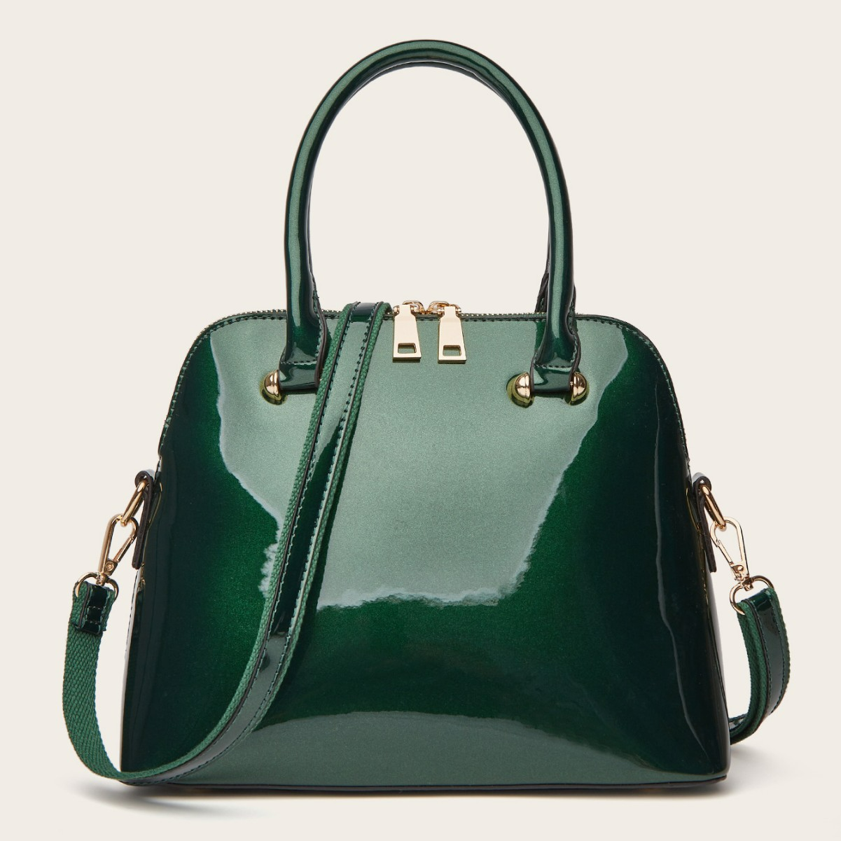 Handtasche für Damen ⎜ Glänzende Schultertasche mit Henkeln und abnehmbarem Trageriemen für Alltag und Events