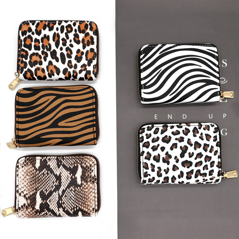 Kartenetui für Damen mit Animal-Print ⎜ Kompakte Geldbörse mit Reißverschluss und erweiterbarem Kartenfach