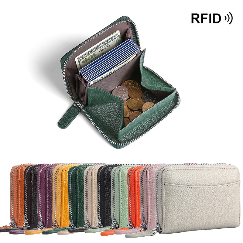 RFID Kartenetui aus Leder ⎜ Kompakte Geldbörse mit Reißverschluss und Münzfach
