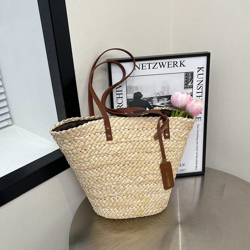Große Strohtasche für Damen ⎜ Geräumiger Korb für Einkauf, Strand und Alltag