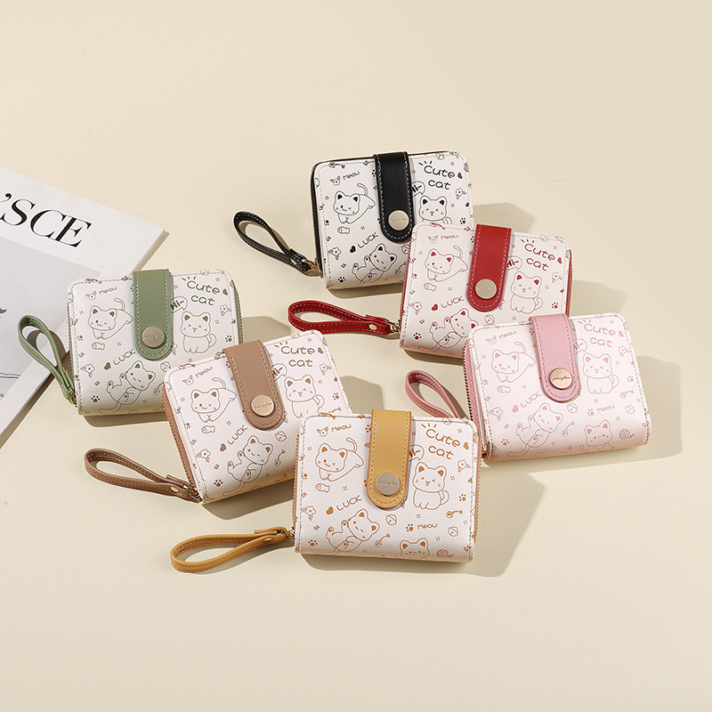 Damen Geldbörse mit Reißverschluss ⎜ Kompakte Brieftasche mit süßem Tiermotiv und praktischem Handgelenkband