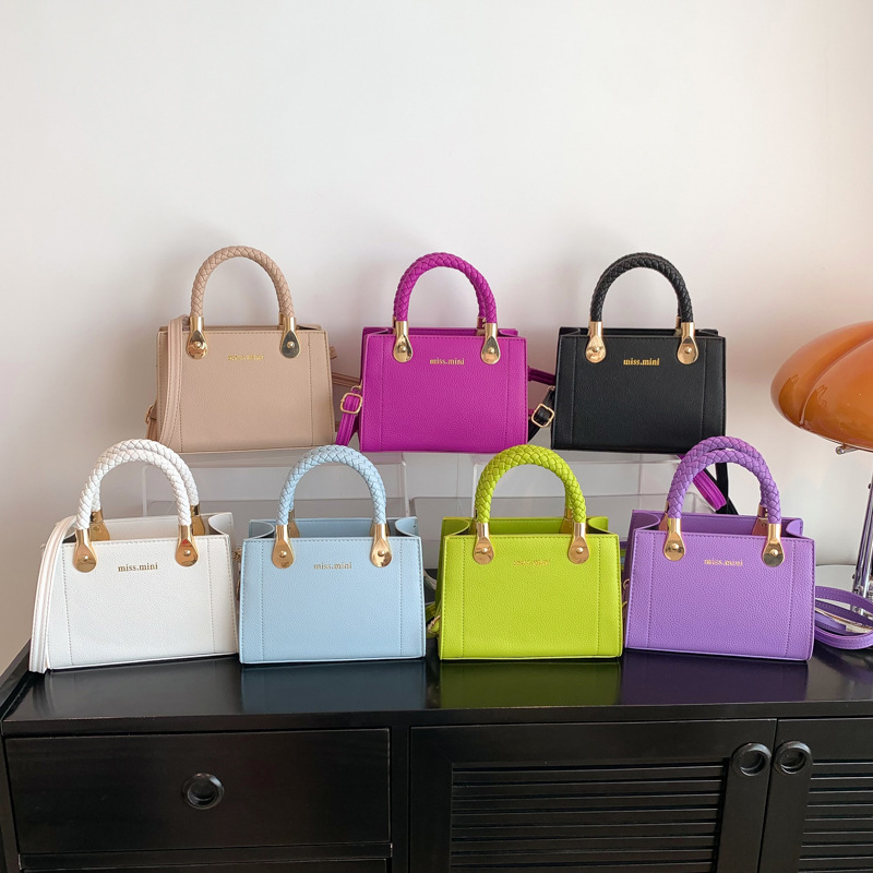 Handtasche für Damen ⎜ Modische Mini-Tasche mit Litchi-Prägung und geflochtenem Griff für stylische Outfits