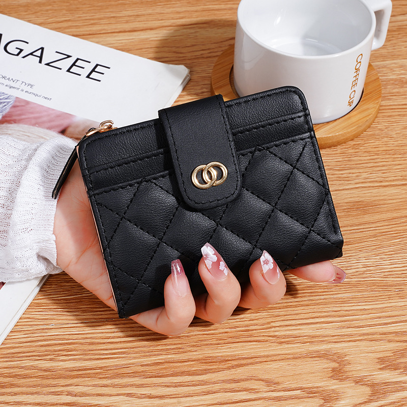 Damen Geldbörse mit Reißverschluss ⎜ Kompakte Brieftasche mit Steppnaht und mehreren Karten- und Münzfächern