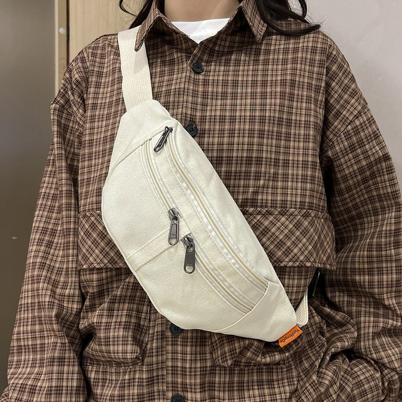 Bauchtasche für Damen ⎜ Schlichte Gürteltasche aus Canvas mit Reißverschlussfächern für Handy und Alltag