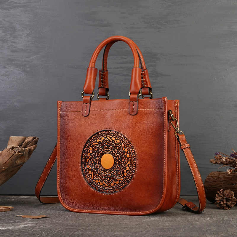 Handtasche für Damen im Vintage-Stil ⎜ Künstlerische Schultertasche mit Mandala-Design für Alltag und Freizeit