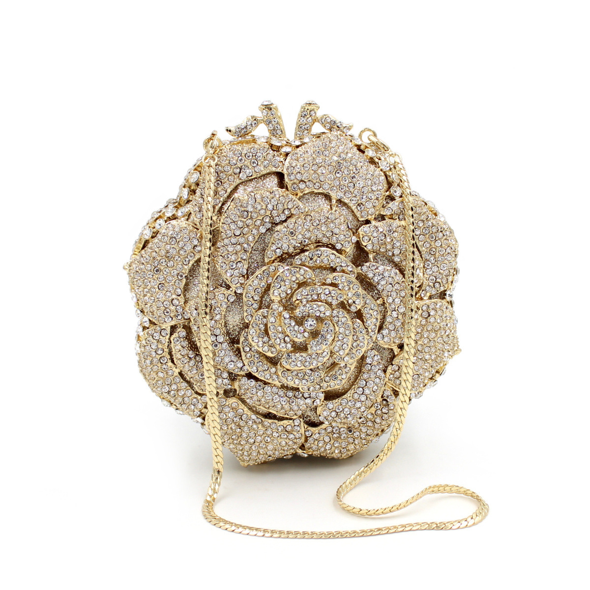 Abendtasche für Damen ⎜ Glitzernde Clutch in Rosenform mit Strassbesatz und abnehmbarer Kette für Events