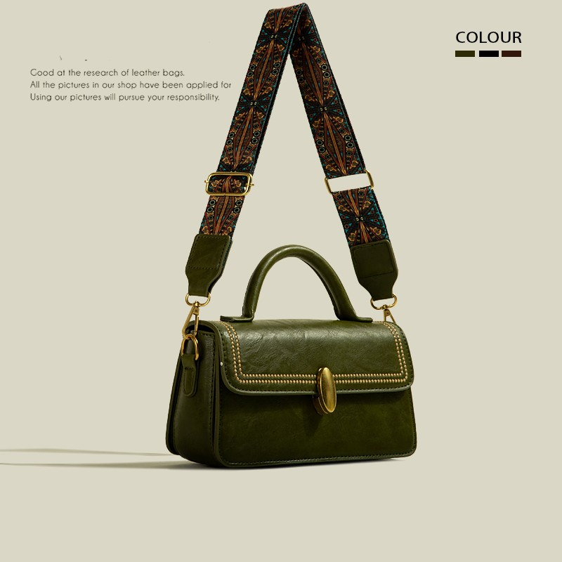 Umhängetasche mit Retro-Optik ⎜ Hochwertige Schultertasche für Damen mit Breitem Riemen und Stilvollem Verschluss