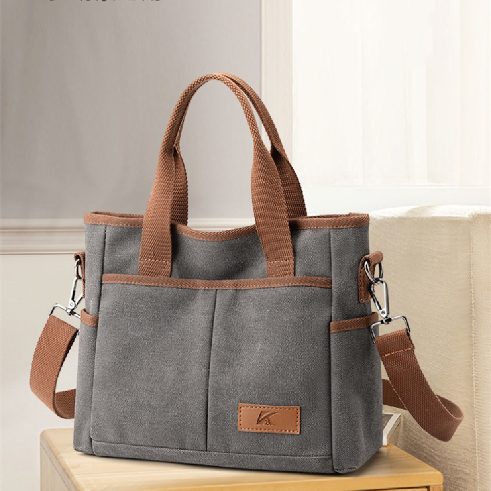 Damen Canvas Handtasche ⎜ Robuste Tragetasche mit Schulterriemen für Alltag und Freizeit