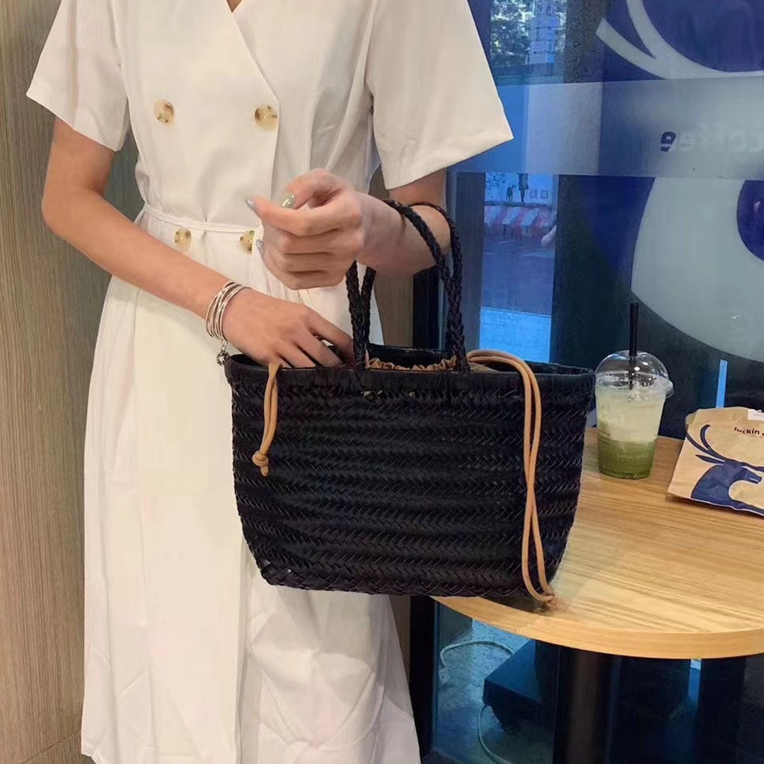Damen Strandtasche aus Flechtmaterial ⎜ Leichte Sommertasche für Urlaub, Ausflüge und Freizeitlooks