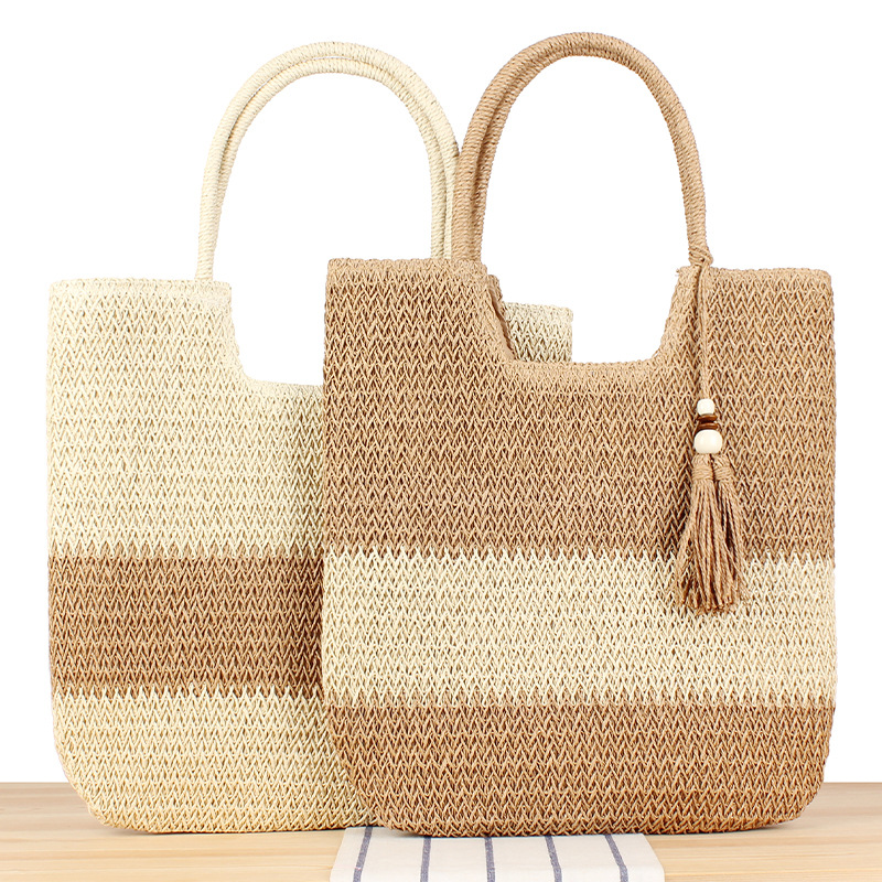 Damen Strandtasche aus Geflecht ⎜ Geräumige Sommertasche für Urlaub, Ausflüge und den täglichen Einkauf