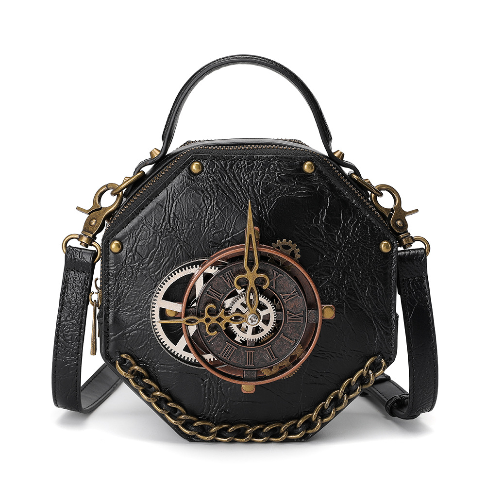 Umhängetasche für Damen ⎜ Auffällige Schultertasche in Lederoptik mit Retro-Zahnraddesign und abnehmbarem Riemen