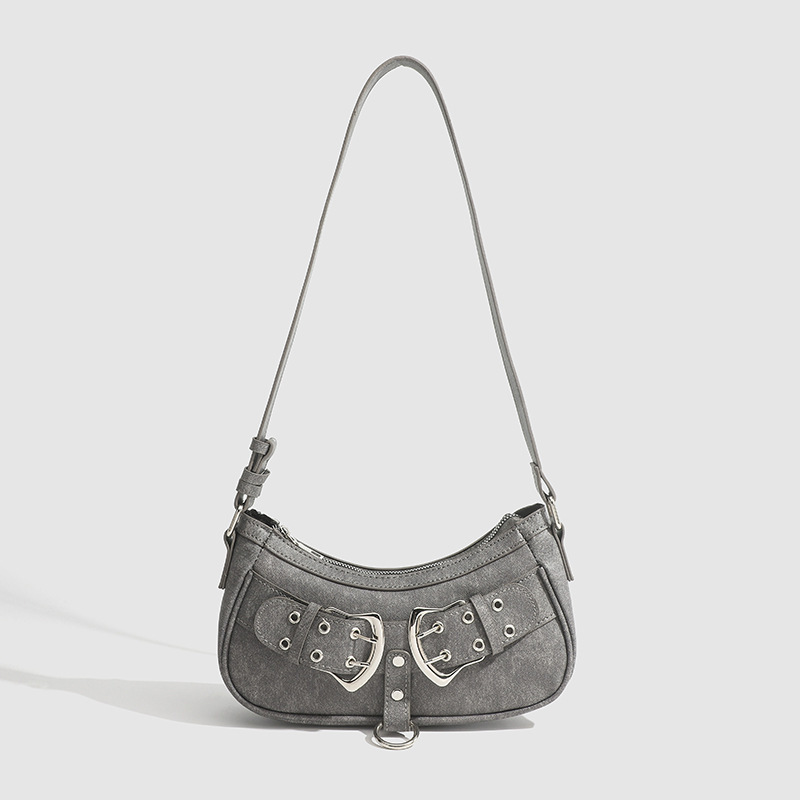 Schultertasche für Damen ⎜ Stylische Underarm-Bag im Retro-Look mit Metallschnallen für trendige Streetwear-Outfits