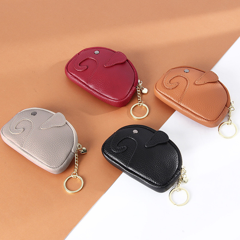 Damen Schlüsselanhänger Tasche ⎜ Mini Geldbörse mit Reißverschluss und süßem Elefantenmotiv
