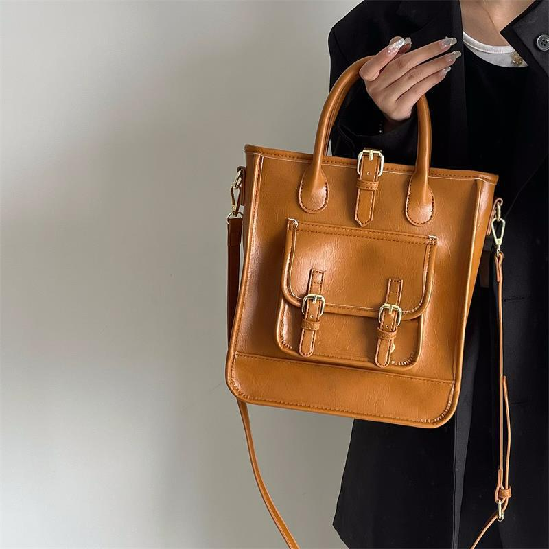 Tote Bag mit Schnallenoptik ⎜ Elegante Arbeitstasche für Damen mit Außentasche und Verstellbarem Schulterriemen
