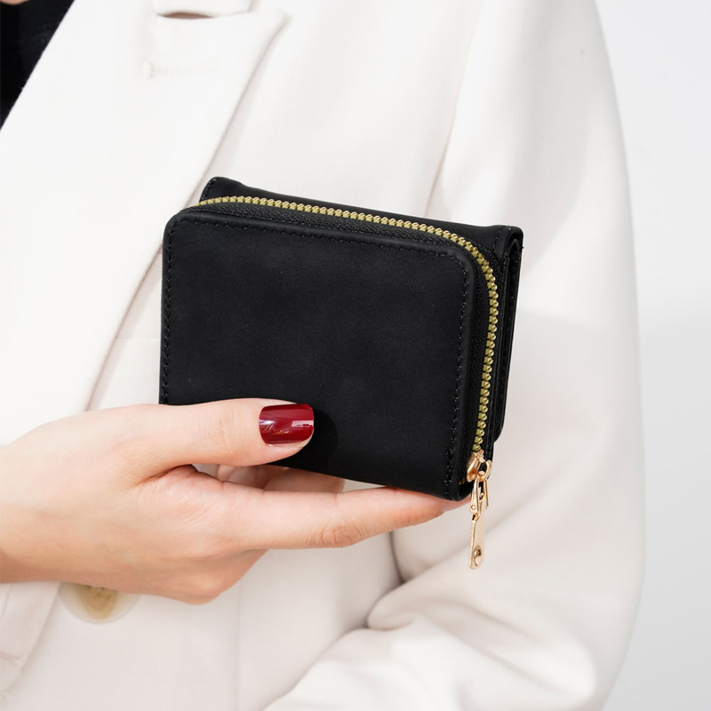 Damen Geldbörse mit Rundum-Reißverschluss ⎜ Kompakte Brieftasche in schlichter Optik für Karten und Münzen
