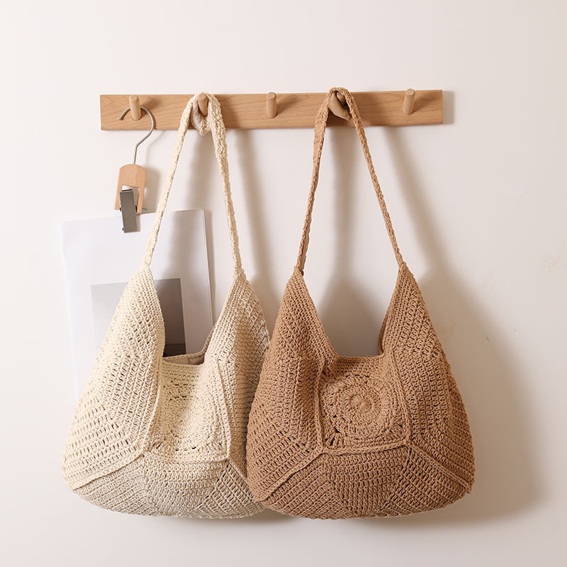 Große Umhängetasche für Damen ⎜ Vielseitige Strandtasche aus geflochtenem Baumwollgewebe im Boho-Stil