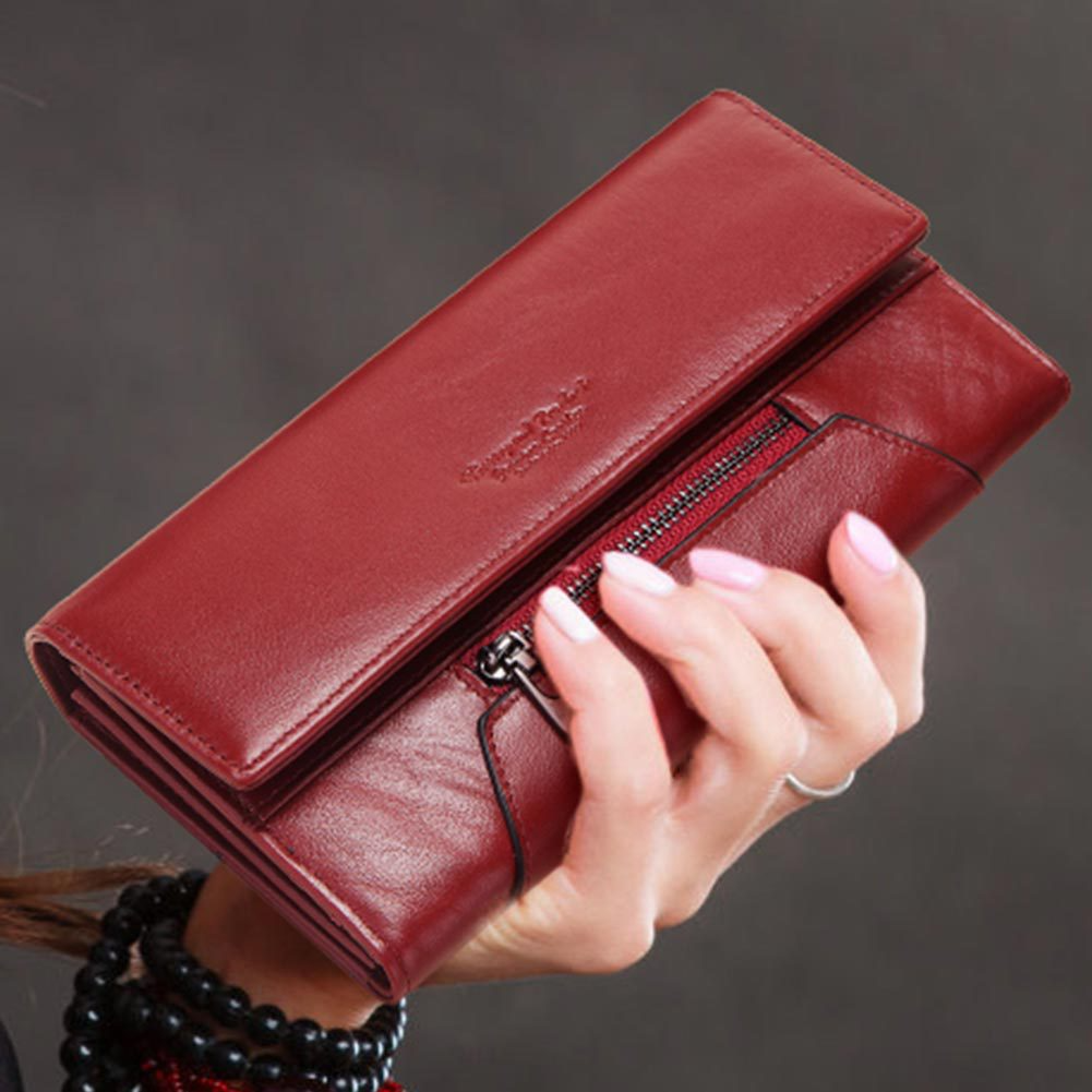 RFID Geldbörse für Damen ⎜ Lange Rindsleder-Börse mit vielen Kartenfächern und Reißverschlussfach für Münzen