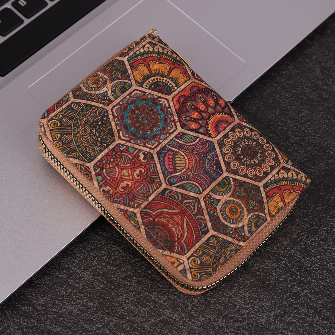 Kartenetui mit Reißverschluss ⎜ Kompakte Retro-Geldbörse für Damen und Herren im bunten Mandala-Design