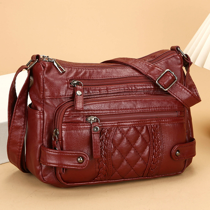 Schultertasche für Damen ⎜ Weiche Umhängetasche mit Steppdesign und vielen praktischen Reißverschlussfächern