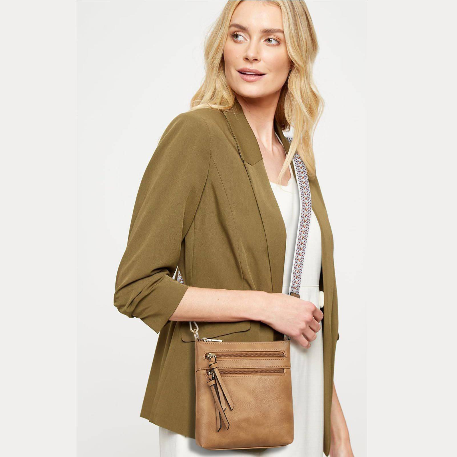 Damen Umhängetasche mit Reißverschluss ⎜ Vertikale Tasche mit mehreren Fächern für Alltag