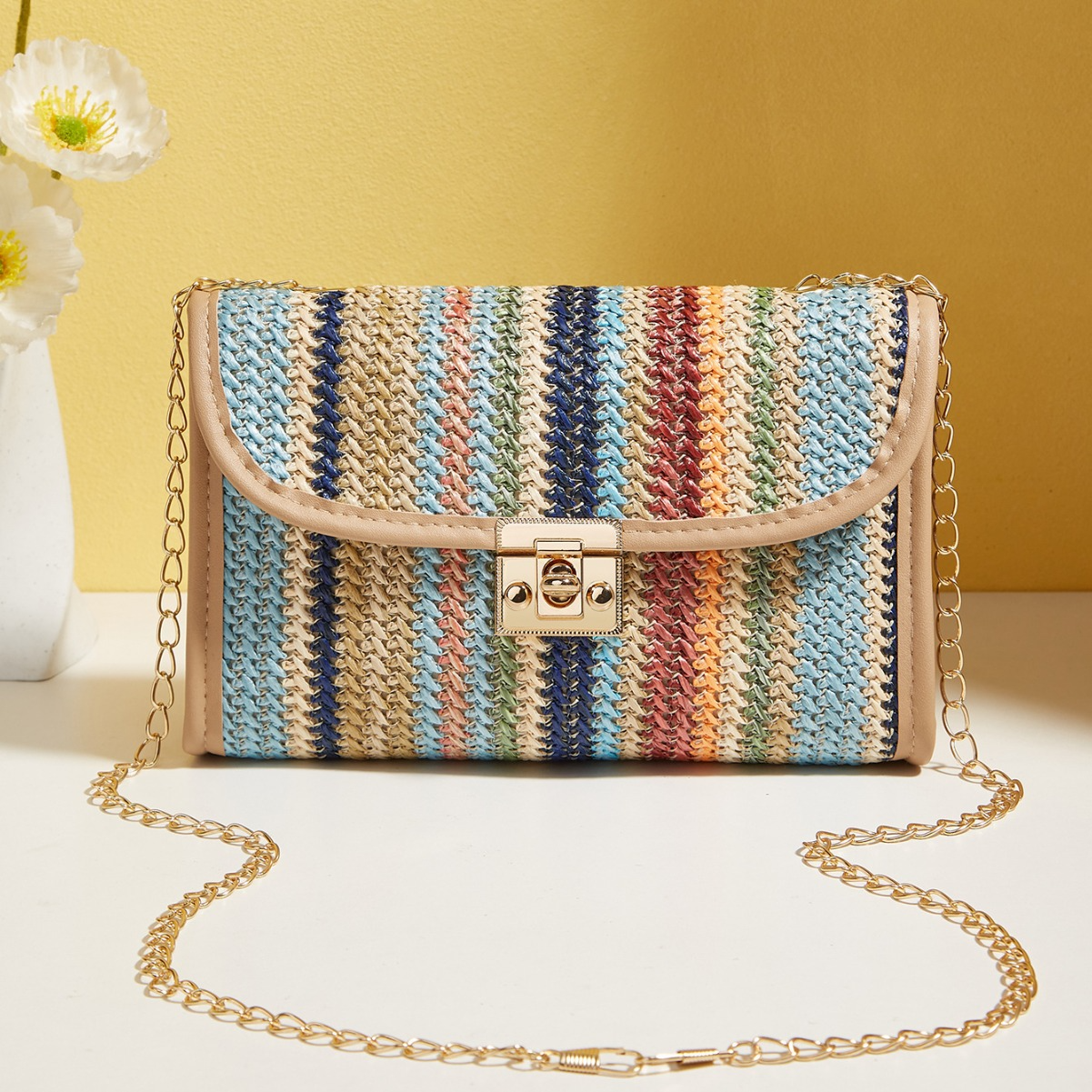 Umhängetasche für Damen im Boho-Stil ⎜ Bunte Kettentasche mit gewebtem Muster für Freizeit und Sommer-Outfits