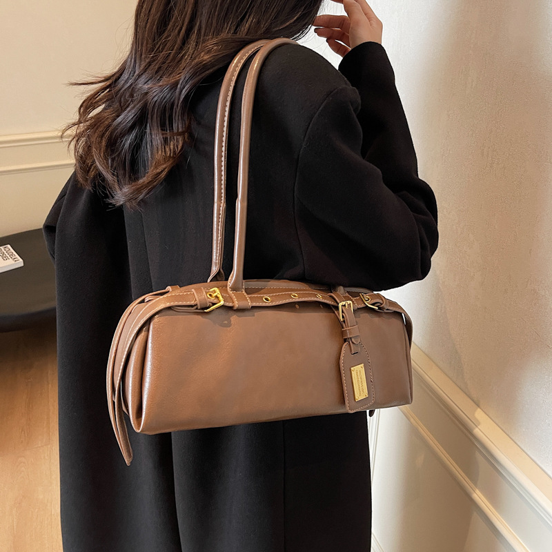 Damen Handtasche ⎜ Schmale Retro-Schultertasche mit Langen Henkeln